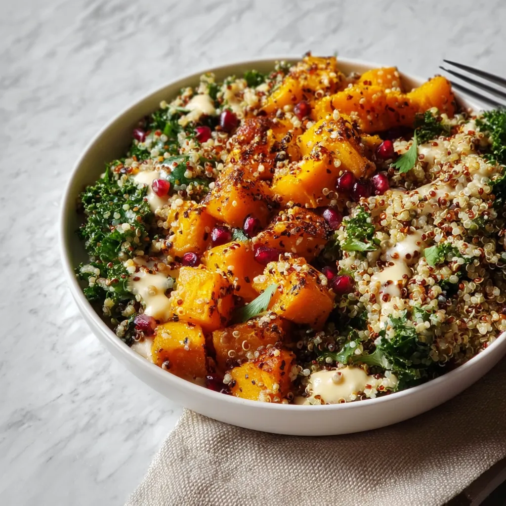 Roasted Butternut Squash Quinoa Bowl with Kale, Pomegranate Seeds, and Mozzarella Pearls - main view